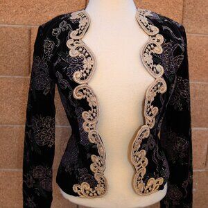 SCOTT McCLINTOCK VINTAGE 80’s Black Velvet Blazer with Gold Trim.